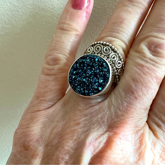 Solid SS Midnight Drusy Bold Ring, Size 7 - Picture 3 of 5